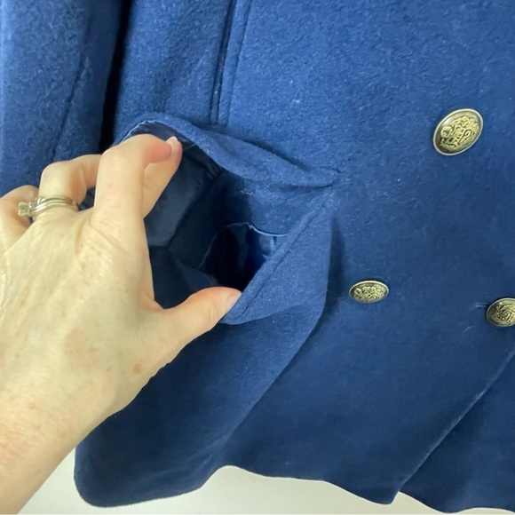 Larry Levine Wool Pea Coat | Double Breasted | Blue | Size Medium - Picture 5 of 15